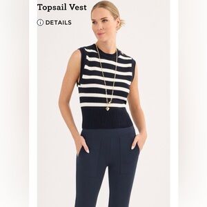 CAbi Navy and White Striped Sweater Topsail Vest
